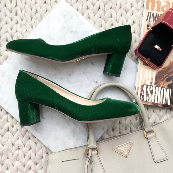 emerald green block heels